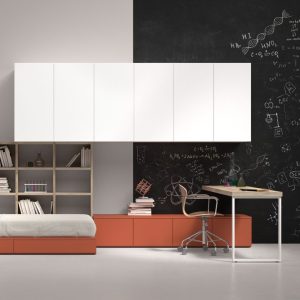 Ambiente dormitorio juvenil con librería